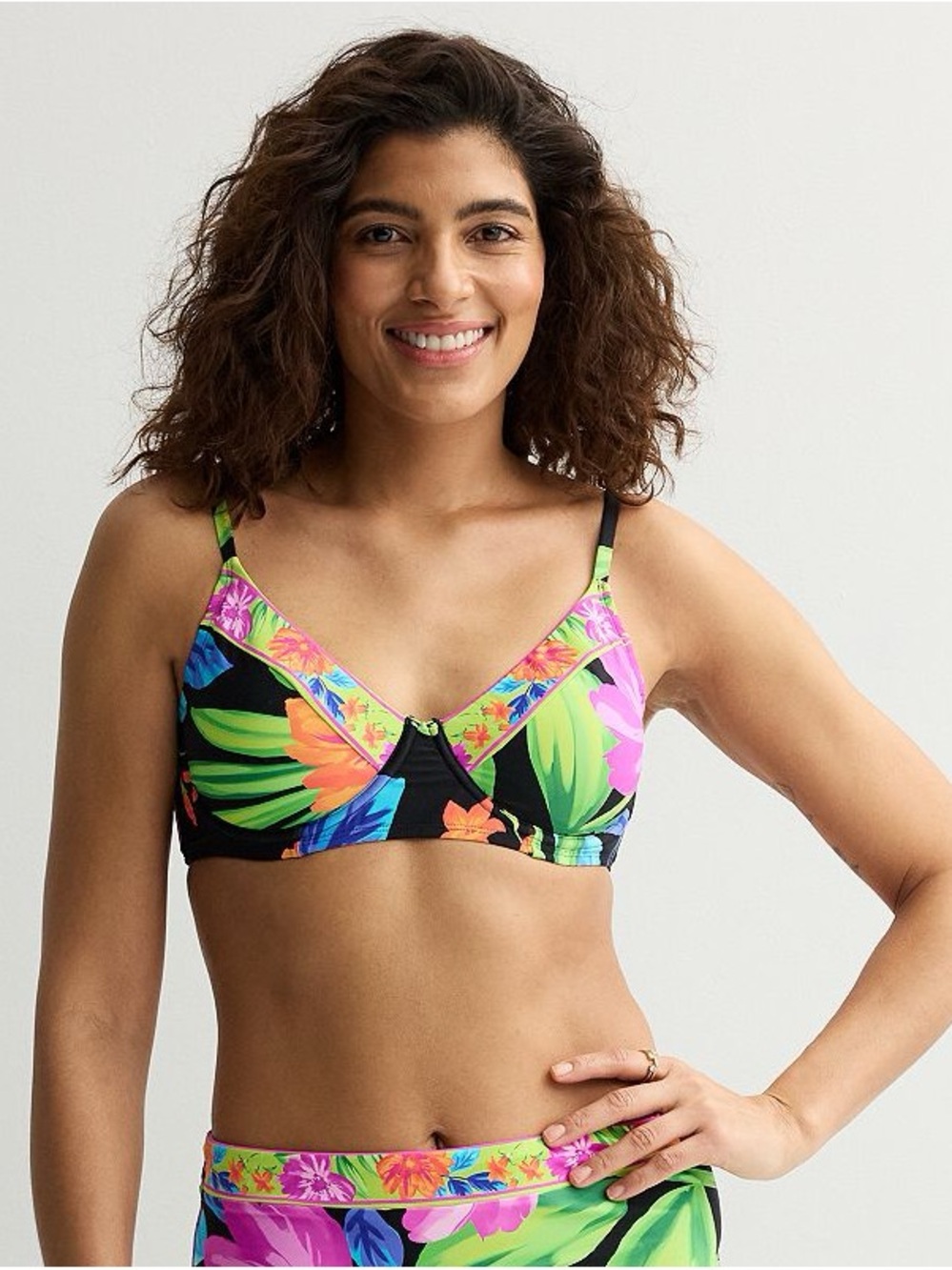 Floral V-Neck Bikini Top in Multicolor